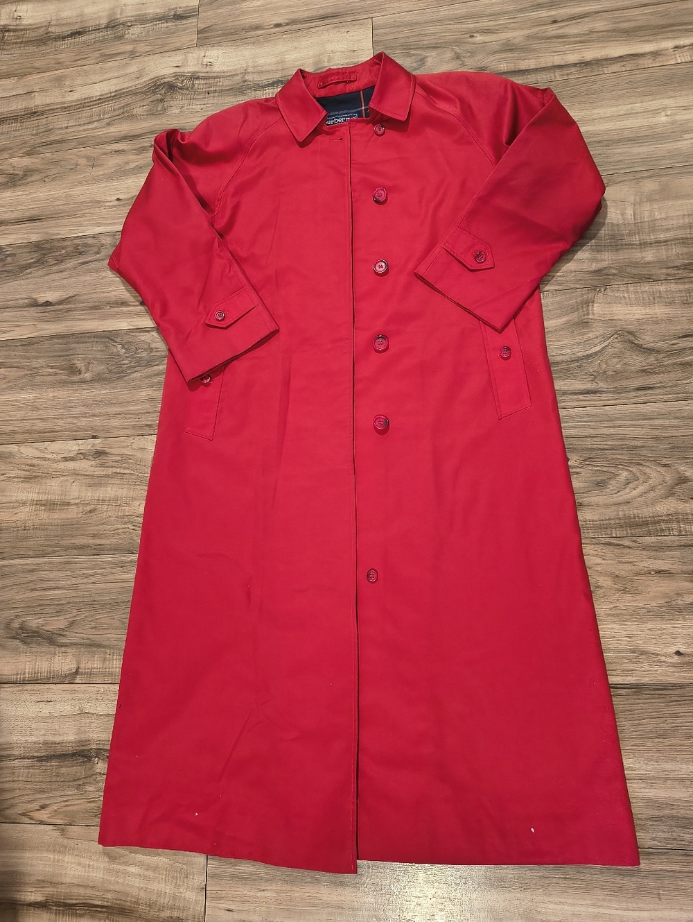 Burberry Red Trench Coat with Navy Plaid Lining - Picture 3 of 9
